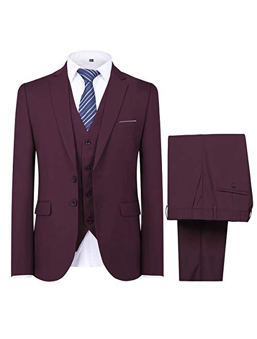 Cloudstyle Men's 3-Piece 2 Buttons Slim Fit Solid Color Jacket Smart Wedding Formal Suit