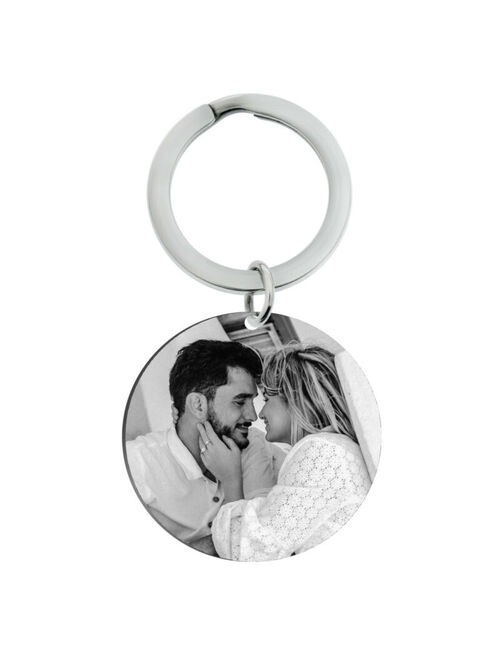 Queenberry Personalized Photo/Text Engraved Customize Circle Tag Key Chain Gift