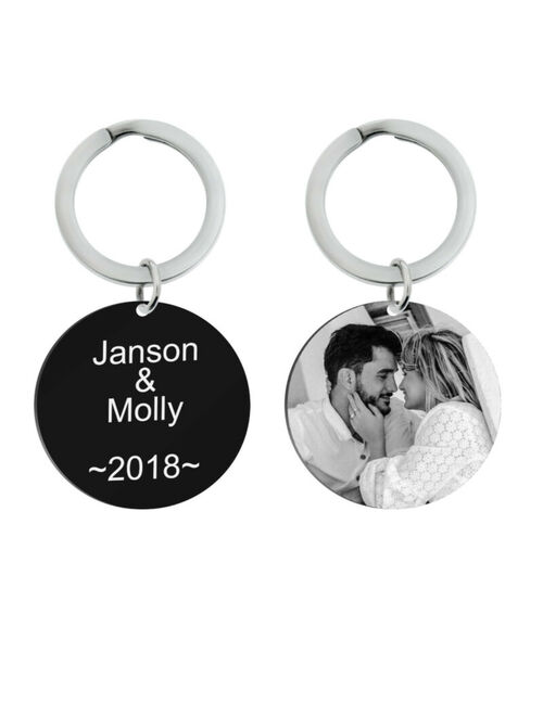 Queenberry Personalized Photo/Text Engraved Customize Circle Tag Key Chain Gift