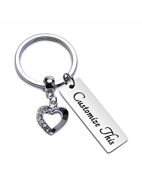 Fanery Sue Personalized Custom Rectangular Keychain Name Heart Charm Key Tags Keyring Engraved Message