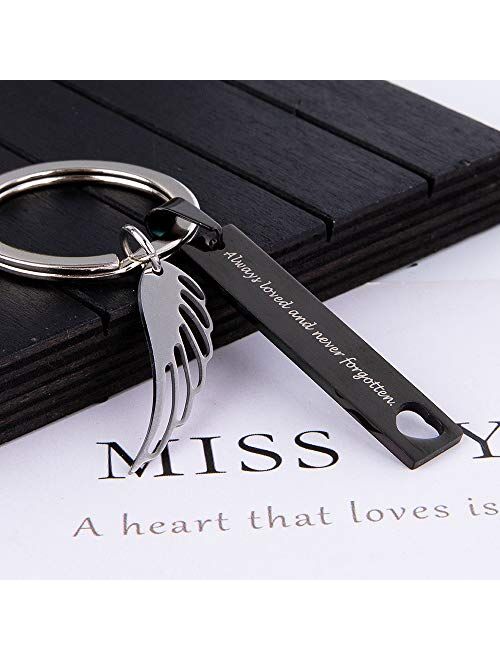 Fanery Sue Personalized Custom Rectangular Keychain Name Hollow Heart Angel Wing Key Tags Keyring Engraved Message