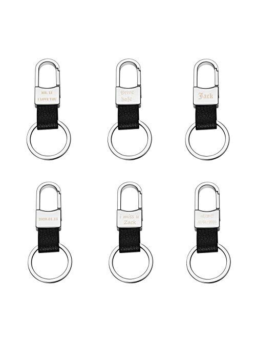 PESOENTH 3pc Personalised Leather Keyrings Custom Engarved Personalized Name Heart Key Chain Ring Bag Protection Black Leather Car Smart Keychain Key Holder Key Fob Clip 