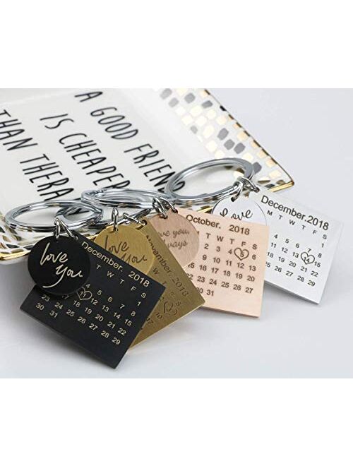 Personalized Name Custom Engraved Calendar Date Engraved Message Stainless Steel Keyring & Keychain Memorial Keepsake Anniversary Wedding Gift (Two Name Silver)