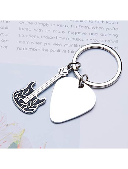 Fanery Sue Personalized Name Guitar Pick Keychain Custom Engraved Any Message Name Keyring Key ID Tag(Microphone Charm)