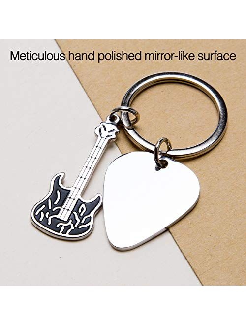 Fanery Sue Personalized Name Guitar Pick Keychain Custom Engraved Any Message Name Keyring Key ID Tag(Microphone Charm)