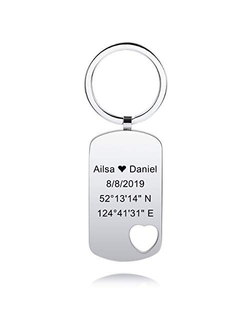 MeMeDIY Personalized Name Keychain Engraving Names Date Stainless Steel Dog Tag