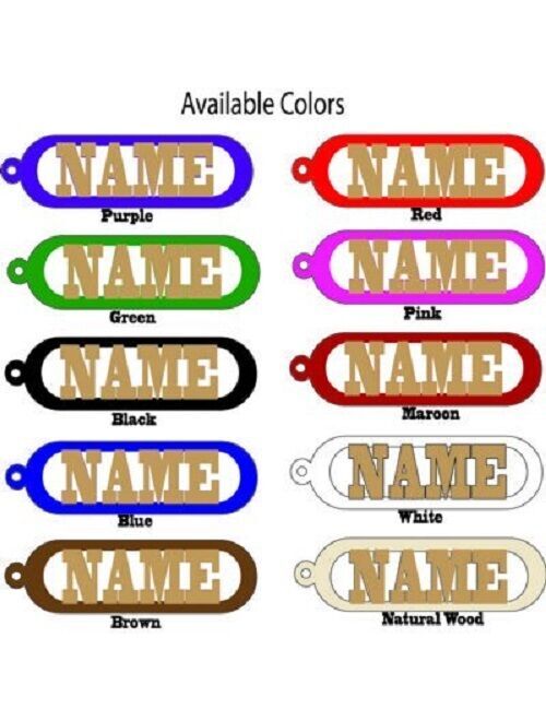 Personalized Name Custom Made Wood Key Chain Choice of 10 Colors
