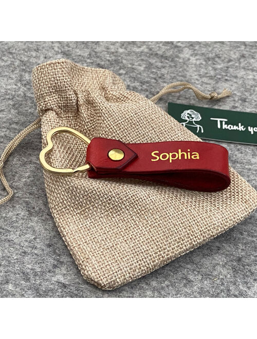 Personalised Name Real Leather Keyring Key Fob Birthday Gift, 3rd Anniversary Gifts