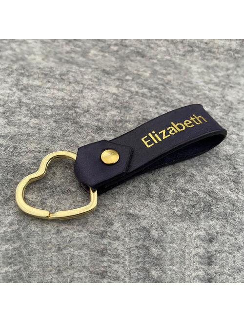 Personalised Name Real Leather Keyring Key Fob Birthday Gift, 3rd Anniversary Gifts