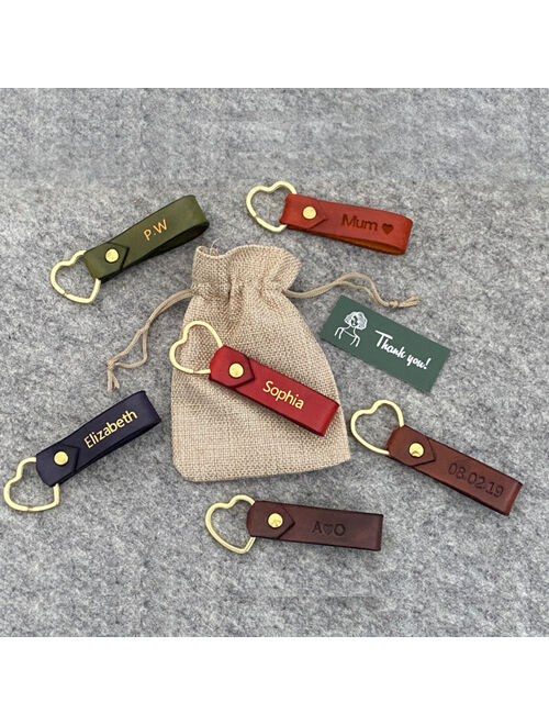 Personalised Name Real Leather Keyring Key Fob Birthday Gift, 3rd Anniversary Gifts