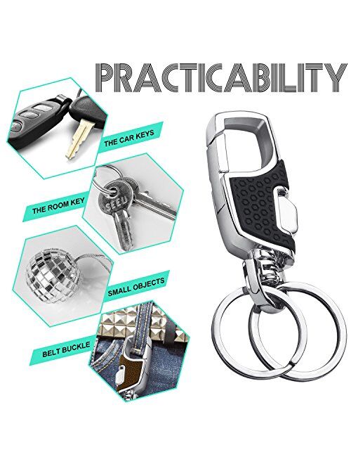 Young4us Key Chain 2 Key Rings Stainless Steel Heavy Duty Car Keychain in Metal The Perfect Combination of Luxury, Will Never Rust, Bend or Break for Men and Women - (Set