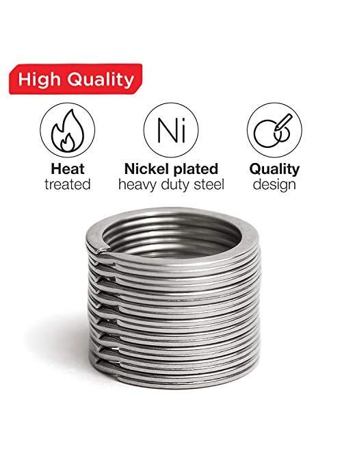 Silipac Metal Key Rings Flat Split in Bulk - Heavy Duty Stainless Steel KeyChain Rings for Car, Home, Office, Lanyards Holder Nickel Plated Silver