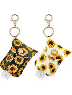 Hzran Portable Squeeze Bottle, Empty Leakproof Plastic Travel Bottle with Leather Keychain Holder Hand Sanitizer, Essential Oil, Refillable Bottle Clips to Diaper Bag, Tr