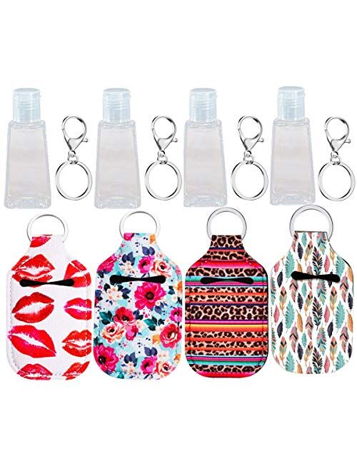 Hand Sanitizer Keychain Holder, Topcent 4Pcs Small Empty Travel Size Bottle Refillable Containers for Lotion, and Liquids - 30 ML Flip Cap Reusable Bottles with Keychain 