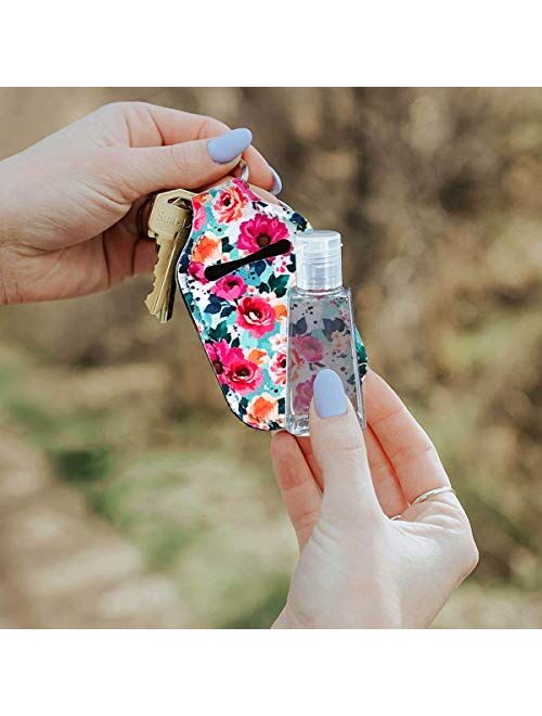 Hand Sanitizer Keychain Holder, Topcent 4Pcs Small Empty Travel Size Bottle Refillable Containers for Lotion, and Liquids - 30 ML Flip Cap Reusable Bottles with Keychain 