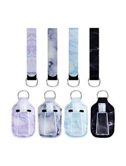 4 Pack Travel Size Bottles Hand Sanitizer Holder Keychain, 30ml Leakproof Refillable Travel Containers for Alcohol Liquid, Toiletries, Oil Essentials, Shampoo, Conditione