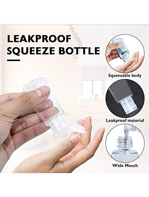 4 Pack Travel Size Bottles Hand Sanitizer Holder Keychain, 30ml Leakproof Refillable Travel Containers for Alcohol Liquid, Toiletries, Oil Essentials, Shampoo, Conditione