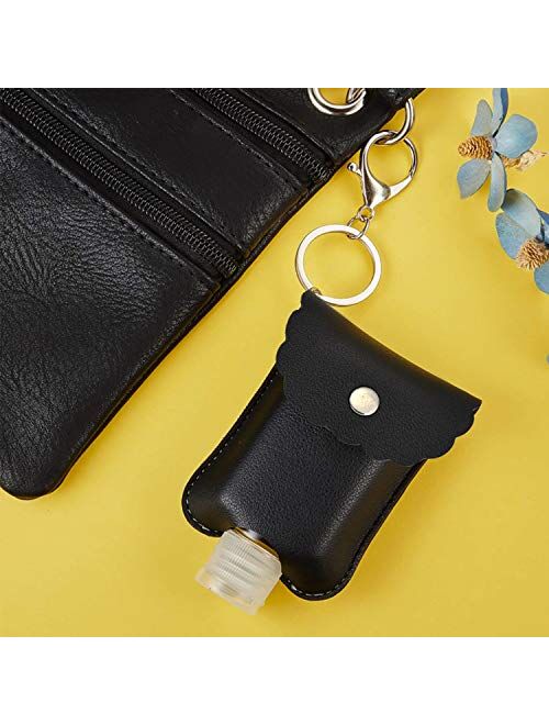 4 Pcs Travel Bottles 2Oz Portable Squeeze Bottle Leakproof Refillable Flip Cap Bottles with Leather Keychain Holder for Hand Sanitizer Soap Lotion Essential Oil