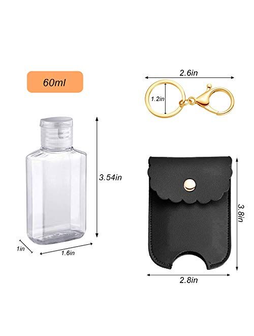 4 Pcs Travel Bottles 2Oz Portable Squeeze Bottle Leakproof Refillable Flip Cap Bottles with Leather Keychain Holder for Hand Sanitizer Soap Lotion Essential Oil