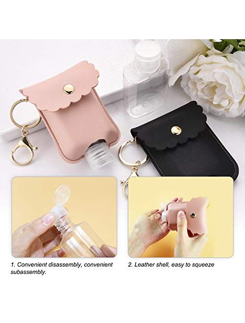 4 Pcs Travel Bottles 2Oz Portable Squeeze Bottle Leakproof Refillable Flip Cap Bottles with Leather Keychain Holder for Hand Sanitizer Soap Lotion Essential Oil