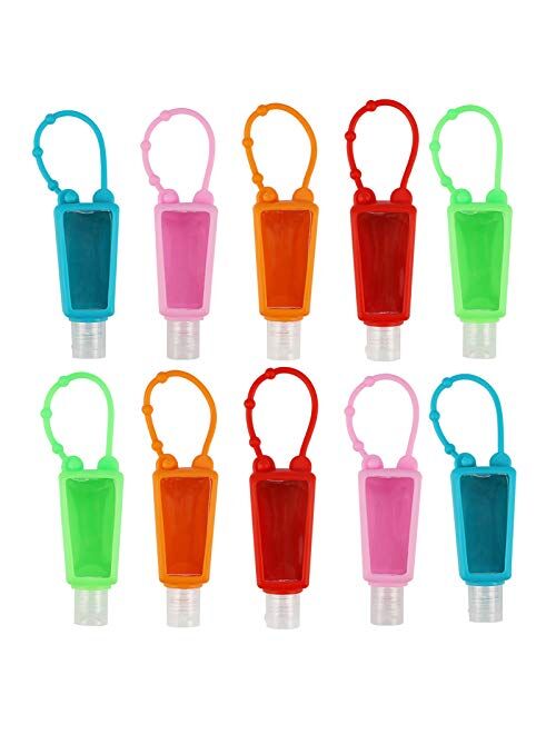 LONGWAY 1 oz Empty Portable Travel Bottles Keychain Carriers with Silicone Case Leak Proof Flip Cap Refillable Travel Containers for Cleaning Hand Sanitizer, Liquid Soap 
