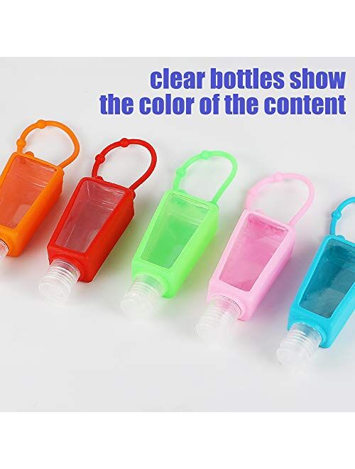 LONGWAY 1 oz Empty Portable Travel Bottles Keychain Carriers with Silicone Case Leak Proof Flip Cap Refillable Travel Containers for Cleaning Hand Sanitizer, Liquid Soap 