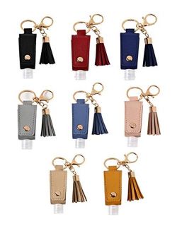 DKKLRR Travel Bottles Keychain Holder 8 Pieces/Set 30ML Empty Refillable Bottles Hand Sanitizer Leather Keychain Holder Refillable Container Flip Bottle With Tassel Carri