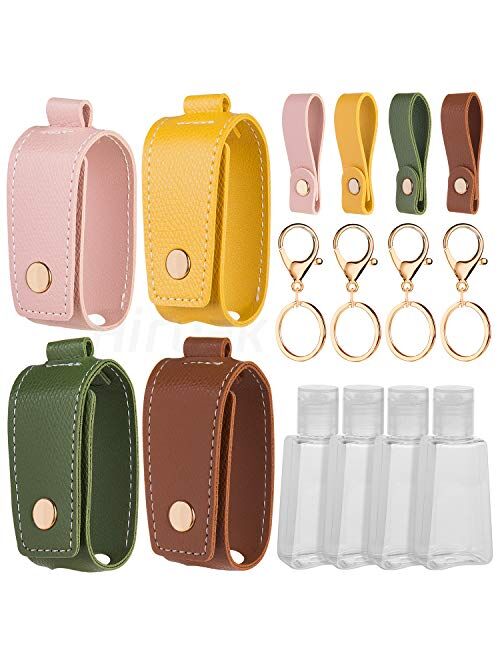 Hand Sanitizer Keychain Holder, Airoak 4 Pack Small Empty Travel Size Reusable Flip Cap Bottle for Soap Liquids Shampoo and Lotion- 30ML/1oz Refillable Containers Bottles