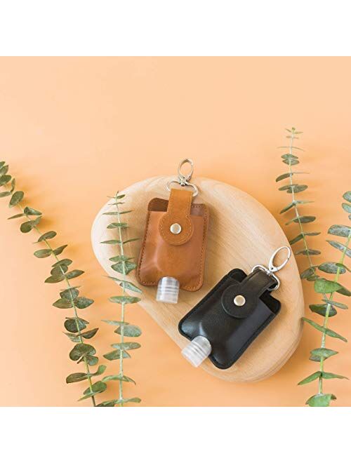 VENTURED LIVING Hand Sanitizer Holder Keychain Set of 2 - Premium Vegan Leather & Leakproof Empty Hand Sanitizer Bottles - Mini Travel Hand Sanitizer Keychain Holder for 