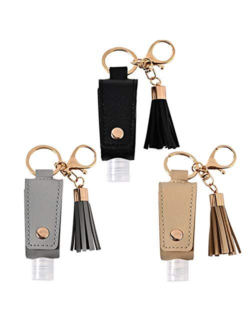 Portable Empty Travel Bottle Keychain Hand Sanitizer Bottle Holder 3 Pack 1oz / 30ml Small Squeeze Bottle Refillable Containers for Toiletry Shampoo Lotion Soap