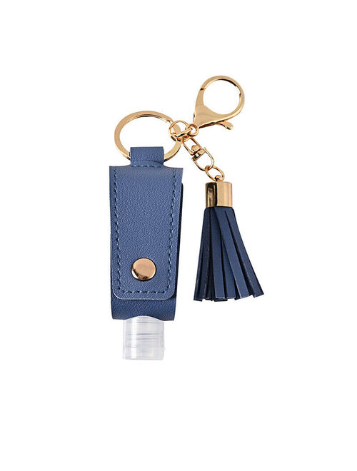 Empty Bottle Pu Faux Leather Hands Sanitizer Keychain Holder Tassels Keychain