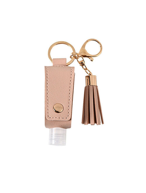 Empty Bottle Pu Faux Leather Hands Sanitizer Keychain Holder Tassels Keychain