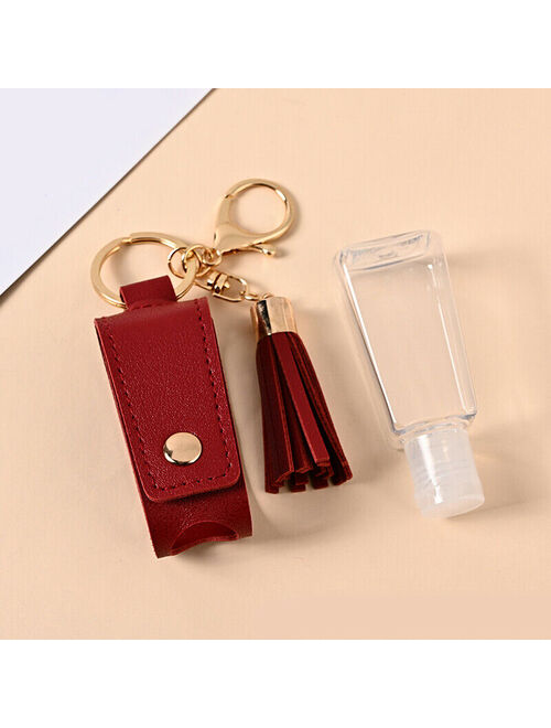 NEWEmpty Bottle PU Faux Leather Hands Sanitizer Keychain Holder Tassels Keychain