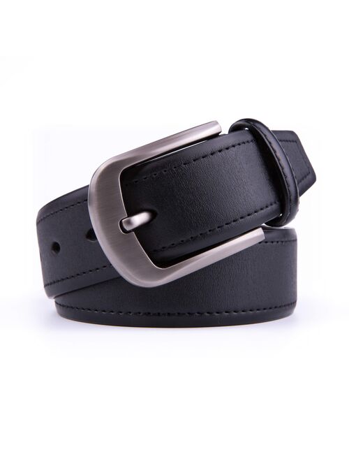 Braveman Men's Classic Genuine Leather Belt with Brushed Silver Buckle