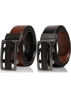 Genuine Leather Belts For Men Reversible Ratchet Belt With Adjustable Automatic Buckle - Casual and Dress Belt