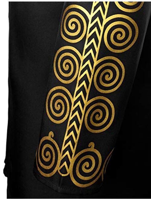 LucMaton Men's African 2 Piece Set Long Sleeve Gold Print Dashiki and Pants Outfit Traditional Suit 