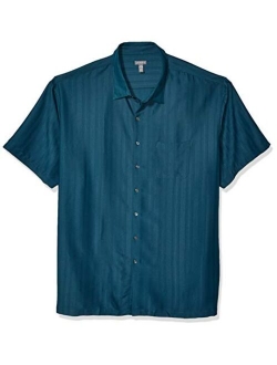 Men's Big and Tall Air Short Sleeve Button Down Poly Rayon Stripe Shirt
