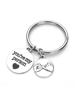 JOVIVI 2pcs You are My Person Pinky Promise Charm Pendant Keychain Jewelry Set - Valentines Day Best Friend Gift