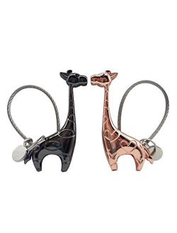 TENDYCOCO 2pcs Giraffe Couples Keychain Lovely Creative Cute Unique Key Holder Key Ring Key Hanging Decoration for Men Women