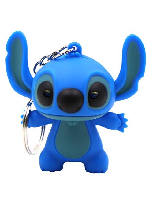 Ireav 2pcs Stitch Cartoon Modeling Keychain LED light Key Ring Handbag Bag Purse Pendant Key Holder Couples Keychains Set Animal Keychain Lights