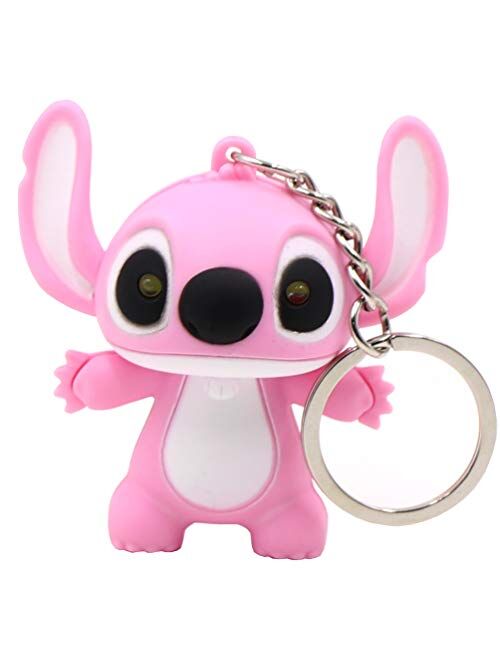 Ireav 2pcs Stitch Cartoon Modeling Keychain LED light Key Ring Handbag Bag Purse Pendant Key Holder Couples Keychains Set Animal Keychain Lights