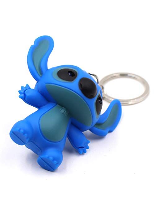 Ireav 2pcs Stitch Cartoon Modeling Keychain LED light Key Ring Handbag Bag Purse Pendant Key Holder Couples Keychains Set Animal Keychain Lights