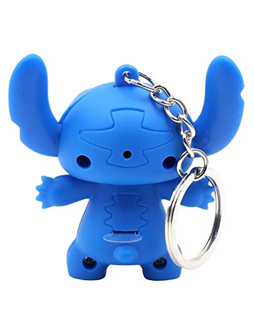 Ireav 2pcs Stitch Cartoon Modeling Keychain LED light Key Ring Handbag Bag Purse Pendant Key Holder Couples Keychains Set Animal Keychain Lights