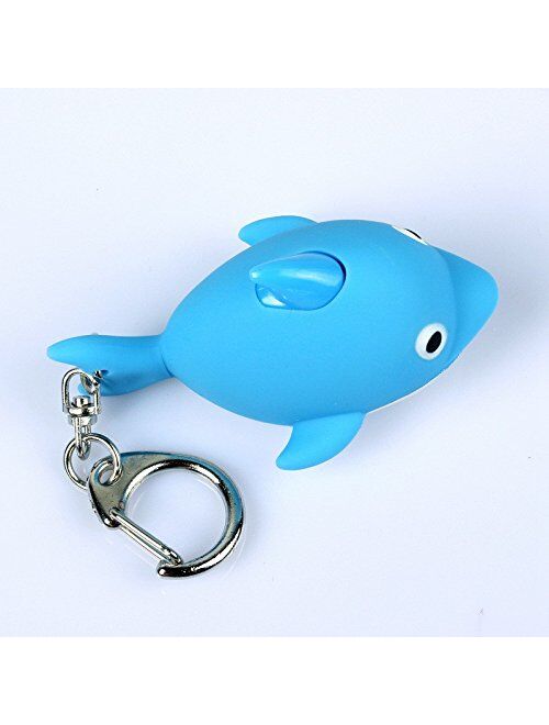 ODETOJOY Dolphin Keychain with Flashlight LED Light with Voice Sound Cute 3D Animal Cartoon Keyrings for Kids
