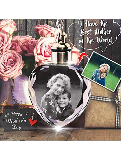 Custom Crystal Keychain Picture,Personalized Engraved Keychain with LED Light