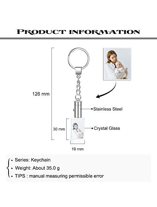 Custom Personalized Photo Crystal Keychain With Light for Women Men Couple Valentine's Day