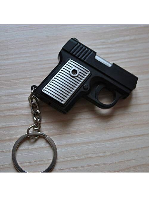 ODETOJOY 1PC Shooting Gun Keychain with Led Light And Sound Keychain Pendant Key Ring Random Color
