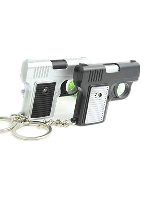 ODETOJOY 1PC Shooting Gun Keychain with Led Light And Sound Keychain Pendant Key Ring Random Color
