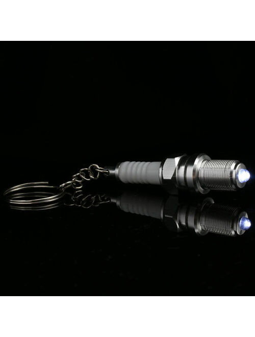 Spark Plug LED Keychain with Light Bulb Lamp Keychain Car Key Ring Fob Metal