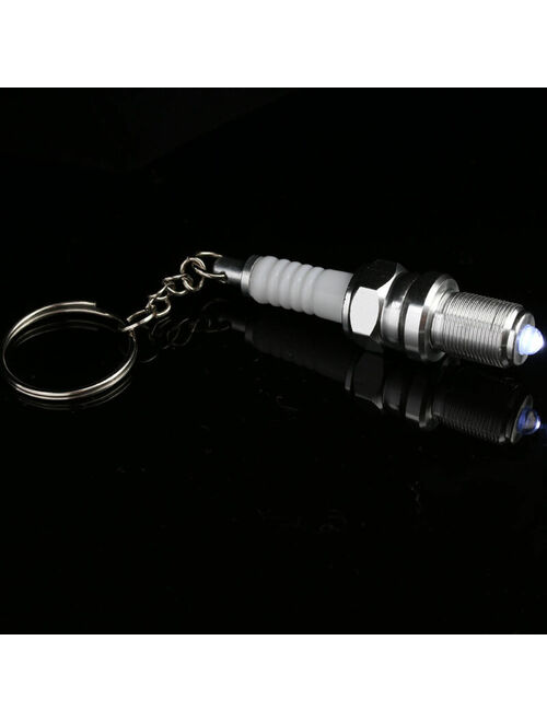 Spark Plug LED Keychain with Light Bulb Lamp Keychain Car Key Ring Fob Metal